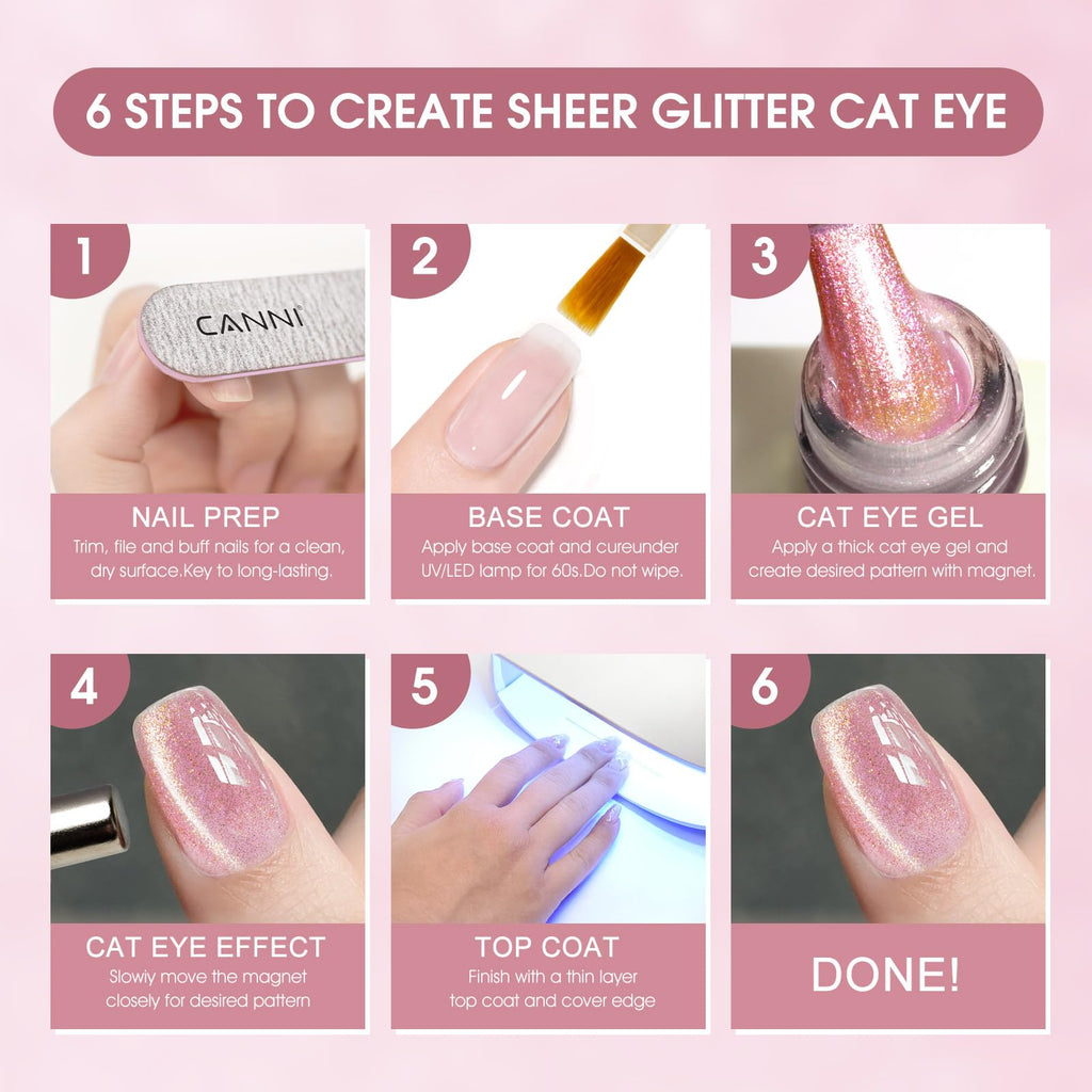 CANNI 8-Piece Cat Eye Gel Nail Polish Set – 9ml Magnetic Shimmer Colors