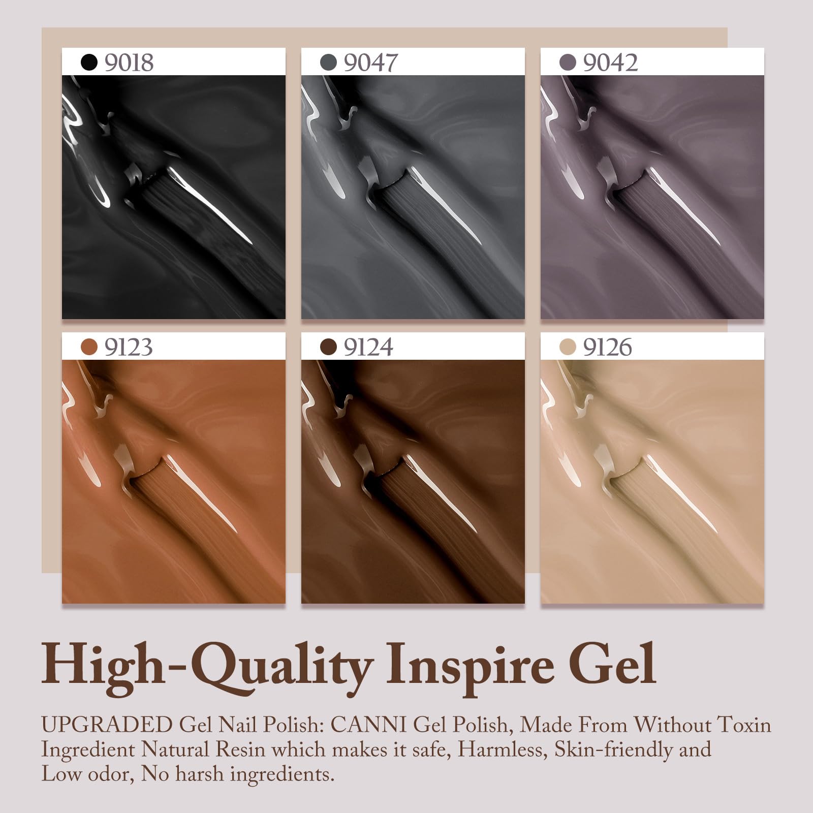 CANNI Gel Nail Polish Set – 6 Winter Neutral Shades (9ml) for DIY Manicure & Salon Nails