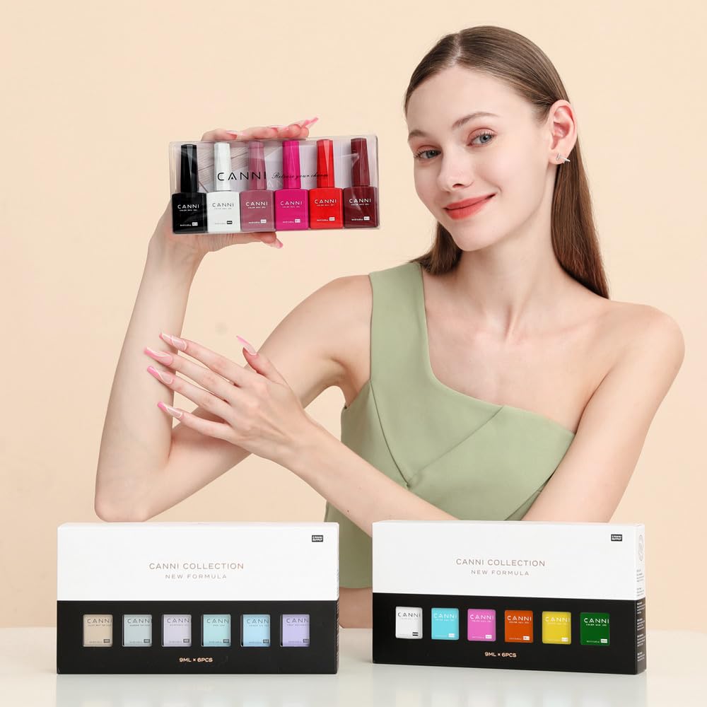 CANNI 6 Colors 9 ml Hema-Free Glitter Red Gel Nail Polish Set – Soak Off LED Gel Kit for Home Manicure