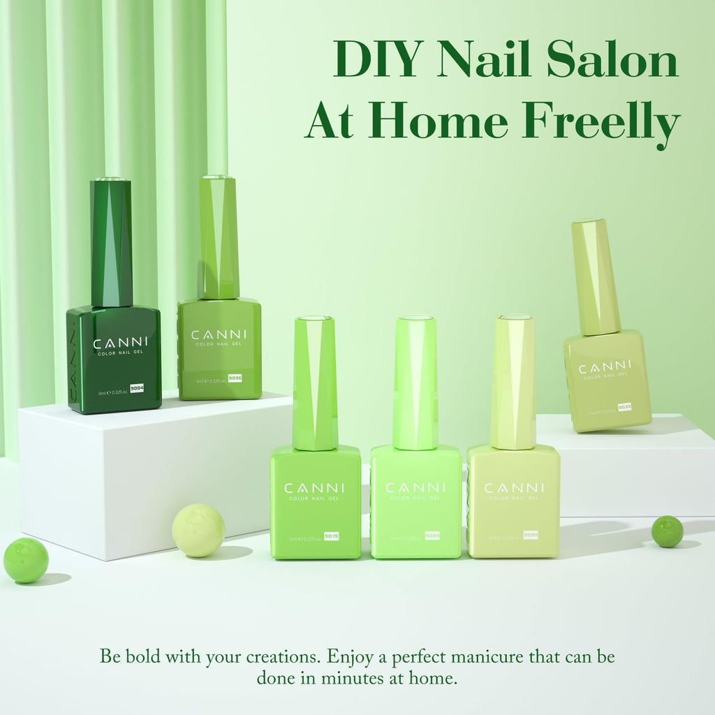 CANNI Green Gel Nail Polish Set – 6 Colors (Olive, Evergreen, Sage, Mint, Light Green), 9ml Soak-Off UV LED Gel Kit