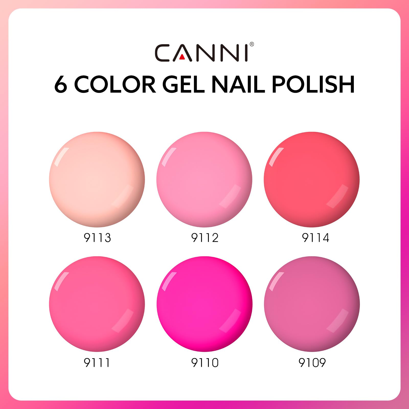 CANNI 6 Colors 9ml Hema-Free Pink Gel Nail Polish Set | Soak Off LED Kit