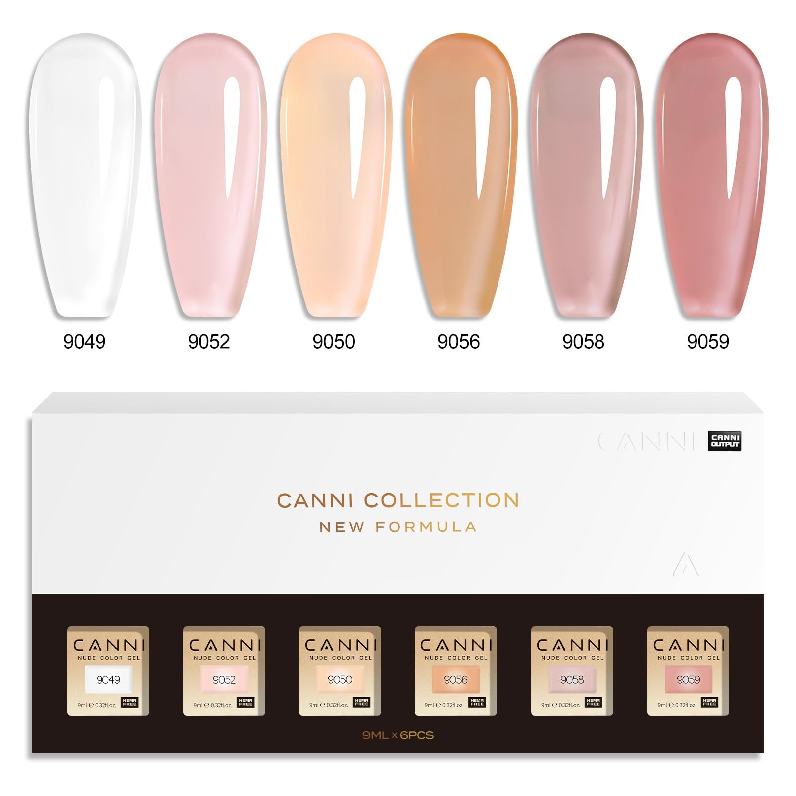 CANNI Jelly Gel Nail Polish Set – 6 Colors, 9ML, Soak Off UV/LED for French Manicure