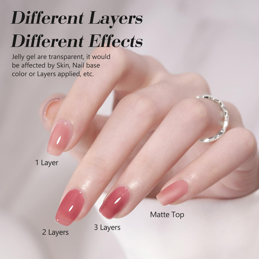 CANNI Jelly Gel Nail Polish Set – 6 Sheer Colors, 9ml Each, HEMA-Free