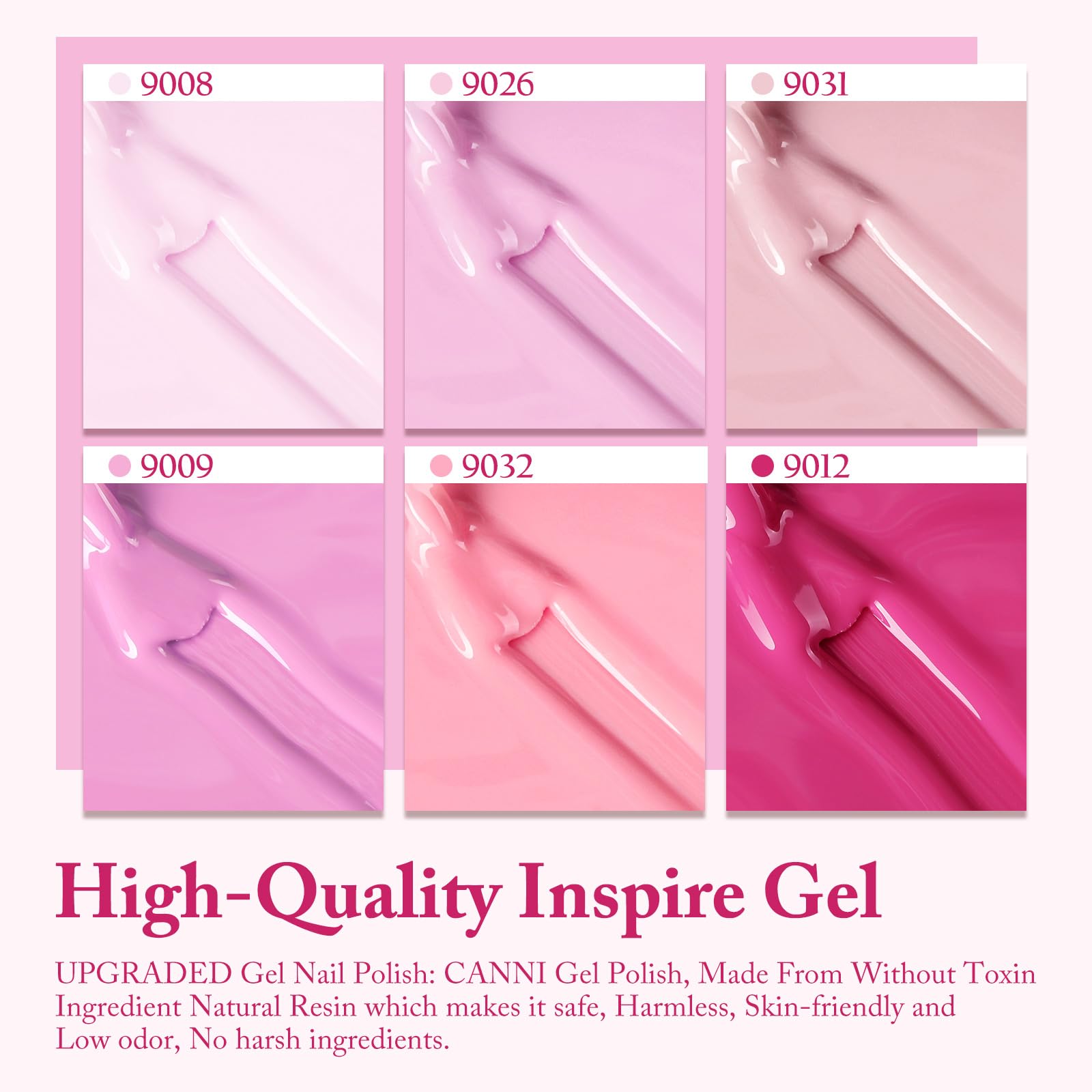 CANNI Pink Gel Nail Polish Set – 6 Soft Rose & Light Pink, 9ml, Soak-Off UV/LED