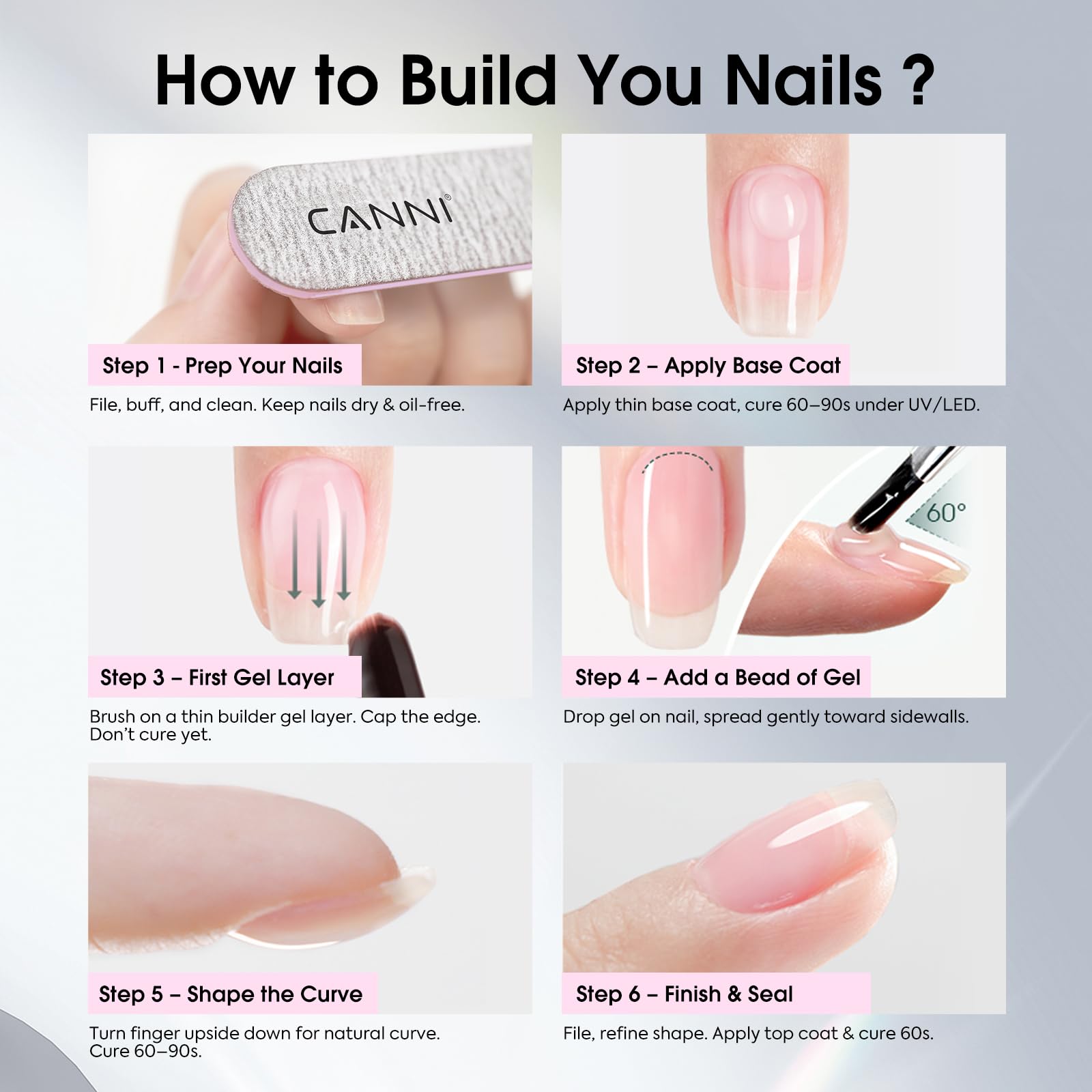 CANNI Quick Builder Nail Gel Set – 6x9ml for Nails Strengthening, Extensions & DIY Home Manicure