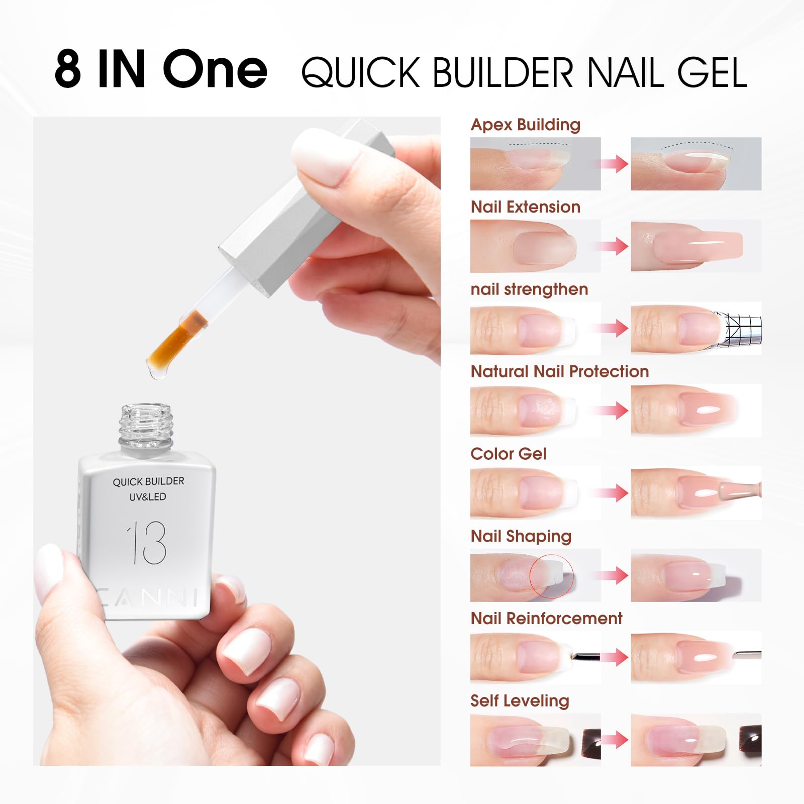 CANNI Quick Builder Nail Gel Set – 6x9ml for Nails Strengthening, Extensions & DIY Home Manicure