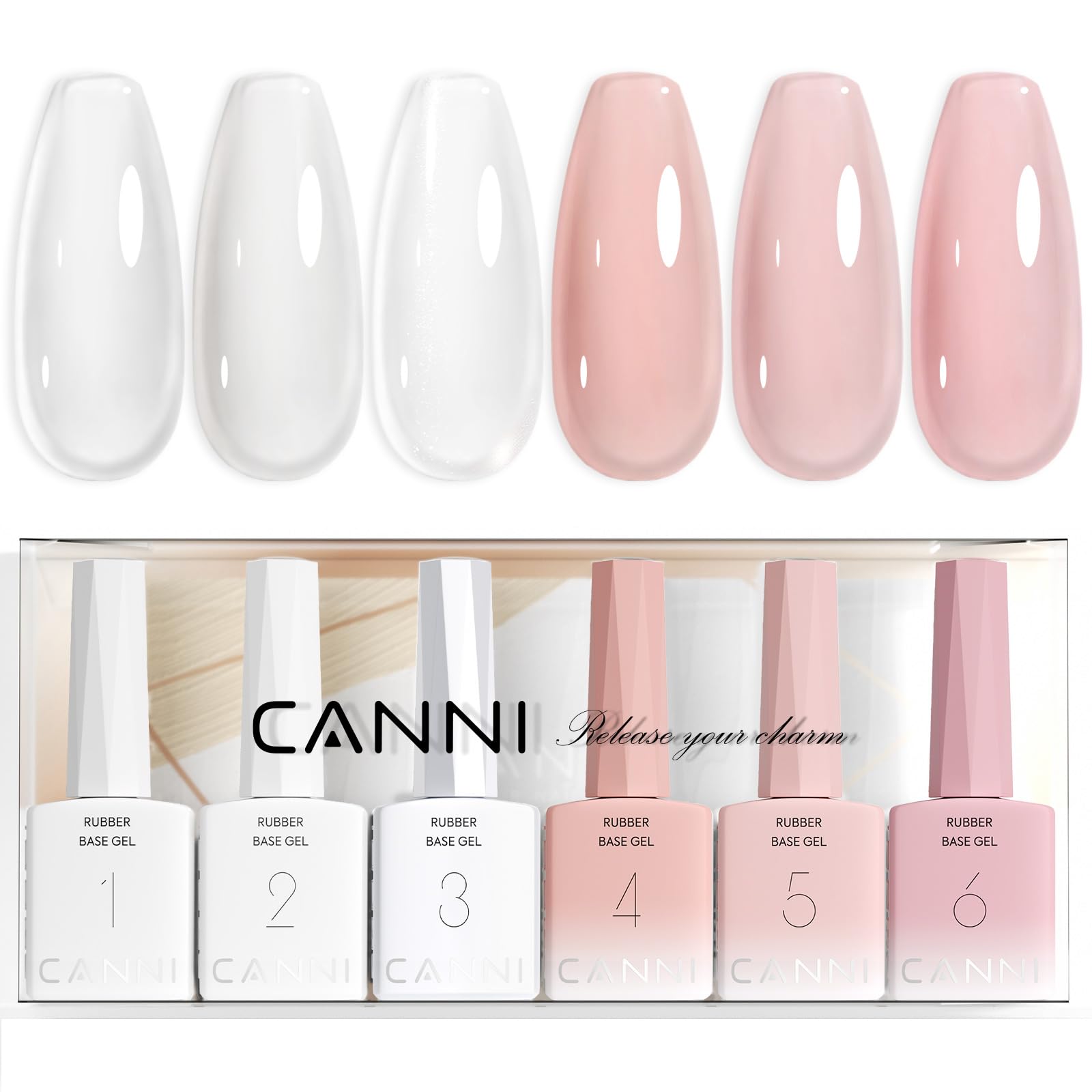 CANNI Rubber Base Gel Nail Polish Set – 6x9ml, Soak-Off, At-Home Salon Kit