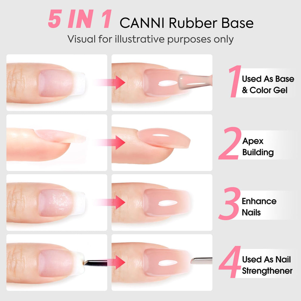 CANNI Rubber Base Gel Nail Polish Set – 6x9ml, Soak-Off, At-Home Salon Kit