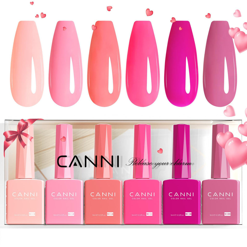 CANNI 6 Colors 9ml Hema-Free Pink Gel Nail Polish Set | Soak Off LED Kit