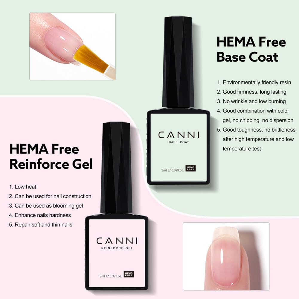 CANNI 6Pcs 9ml Hema-Free Gel Nail Polish Set – Dehydrator, Primer, Base & Top Coats
