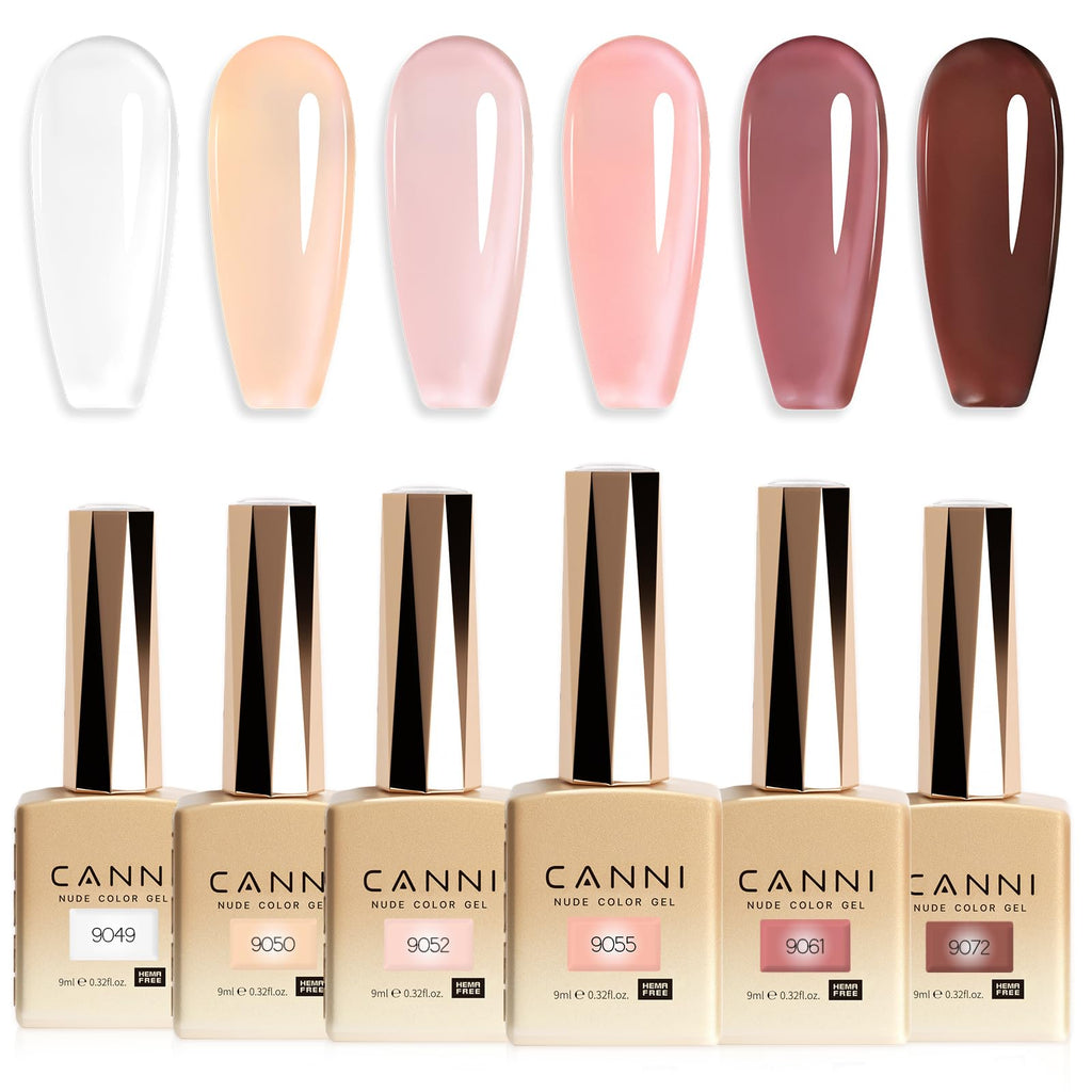 CANNI 9ml Hema-Free Jelly Gel Nail Polish Set – 6Pcs Nude Pink Milky White | Soak-Off LED Manicure Kit
