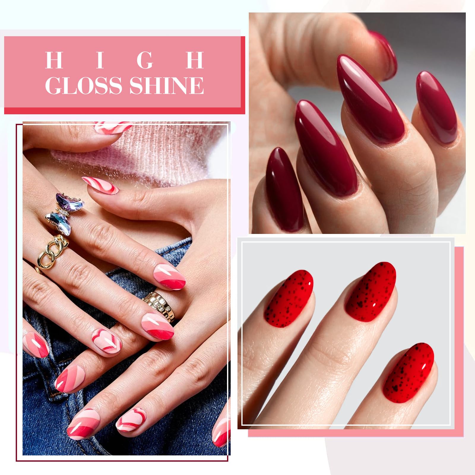 CANNI 6 Colors 9 ml Hema-Free Glitter Red Gel Nail Polish Set – Soak Off LED Gel Kit for Home Manicure