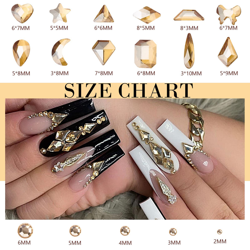 Canvalite 2518Pcs Nail Rhinestones Kit – 12 Styles, 3D Glass Champagne Crystals, Gems Picker & Tweezers for DIY Nail Art