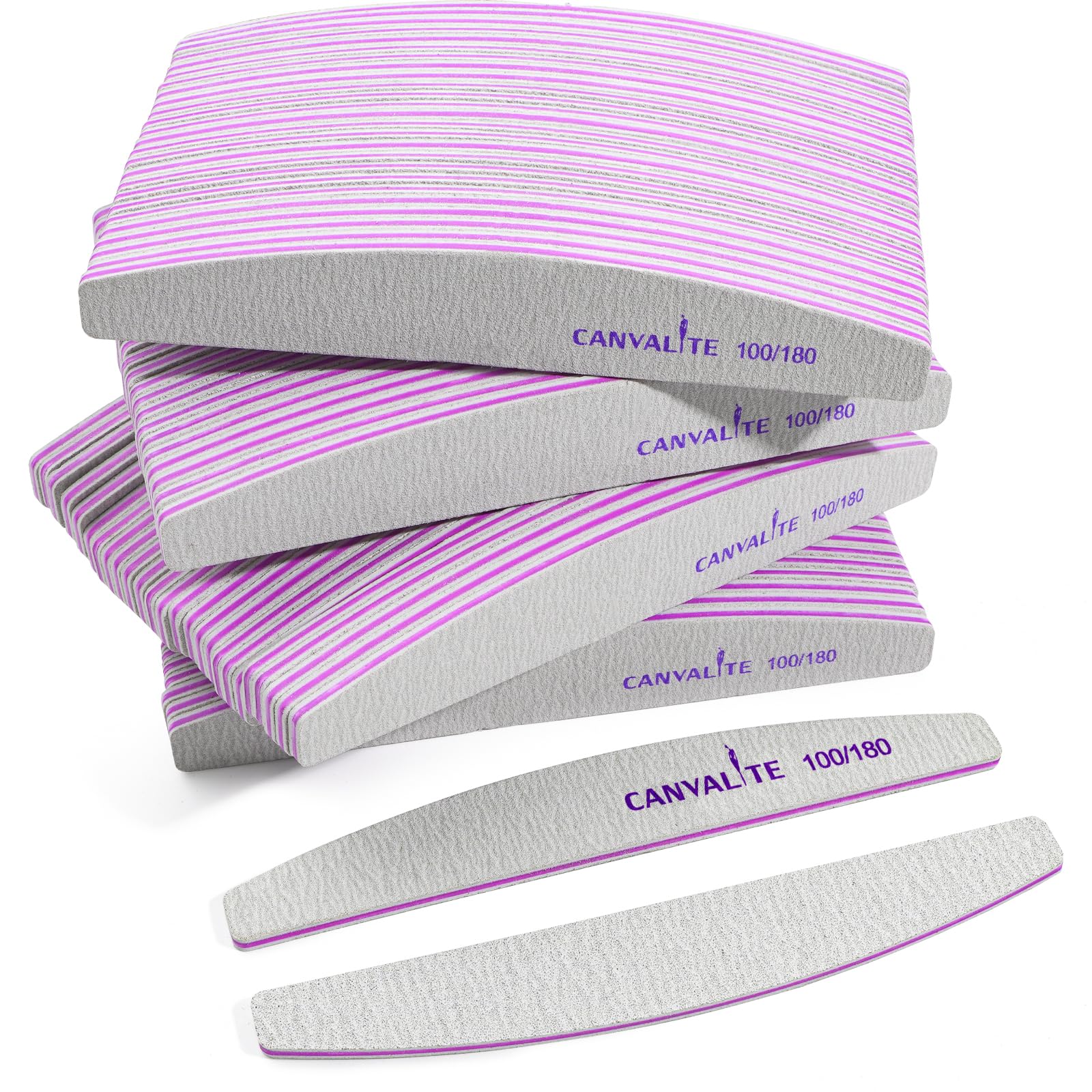 Canvalite 100 Pcs Nail File – Double-Sided 100/180 Grit, Reusable Emery Boards