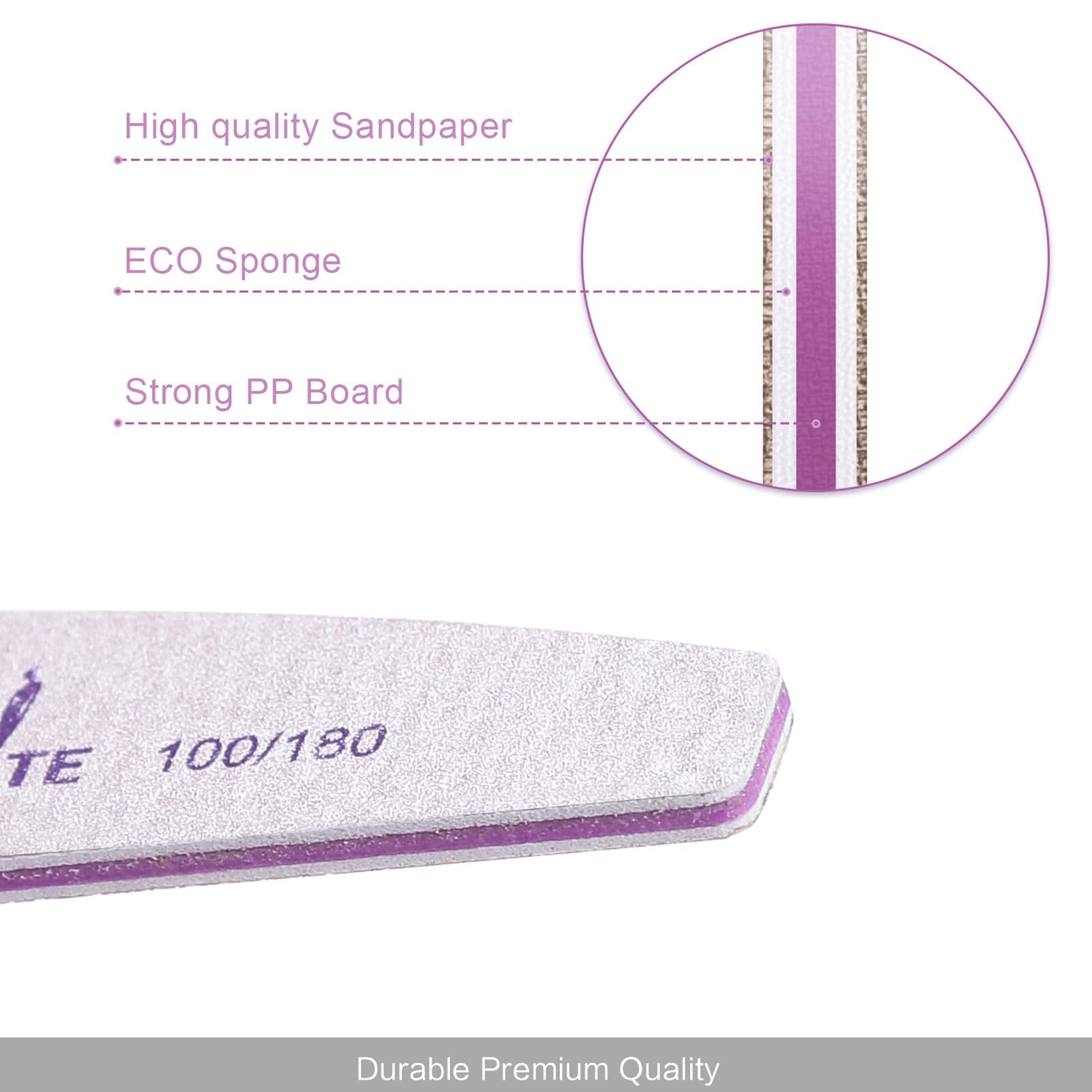 Canvalite 100 Pcs Nail File – Double-Sided 100/180 Grit, Reusable Emery Boards
