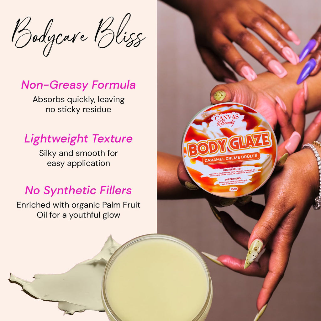 Canvas Beauty Body Glaze Caramel Creme Brulee – Moisturizing Non-Greasy Body Butter for Soft, Glossy Skin