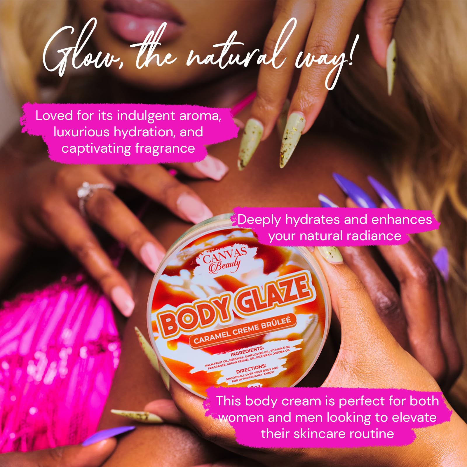 Canvas Beauty Body Glaze Caramel Creme Brulee – Moisturizing Non-Greasy Body Butter for Soft, Glossy Skin