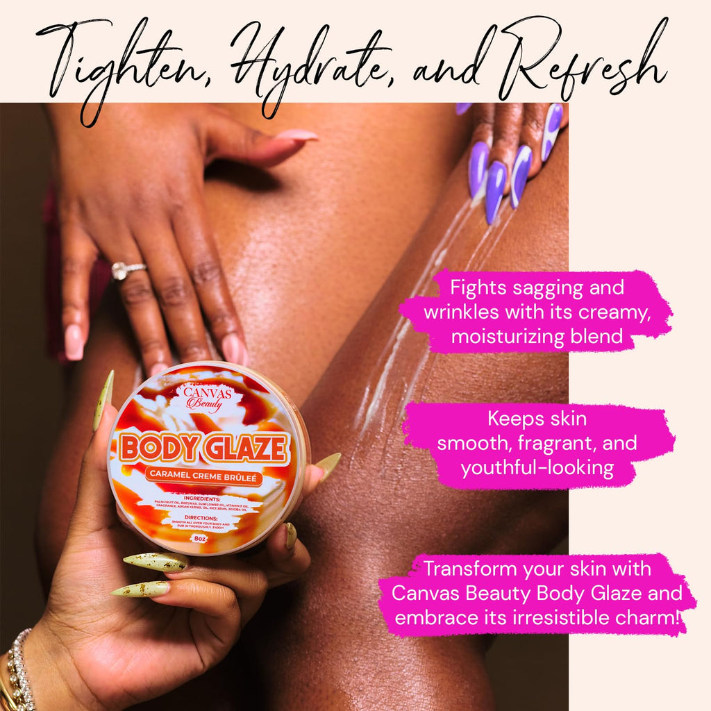 Canvas Beauty Body Glaze Caramel Creme Brulee – Moisturizing Non-Greasy Body Butter for Soft, Glossy Skin