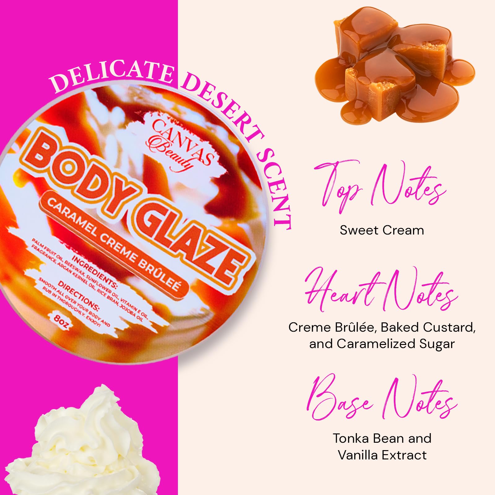 Canvas Beauty Body Glaze Caramel Creme Brulee – Moisturizing Non-Greasy Body Butter for Soft, Glossy Skin