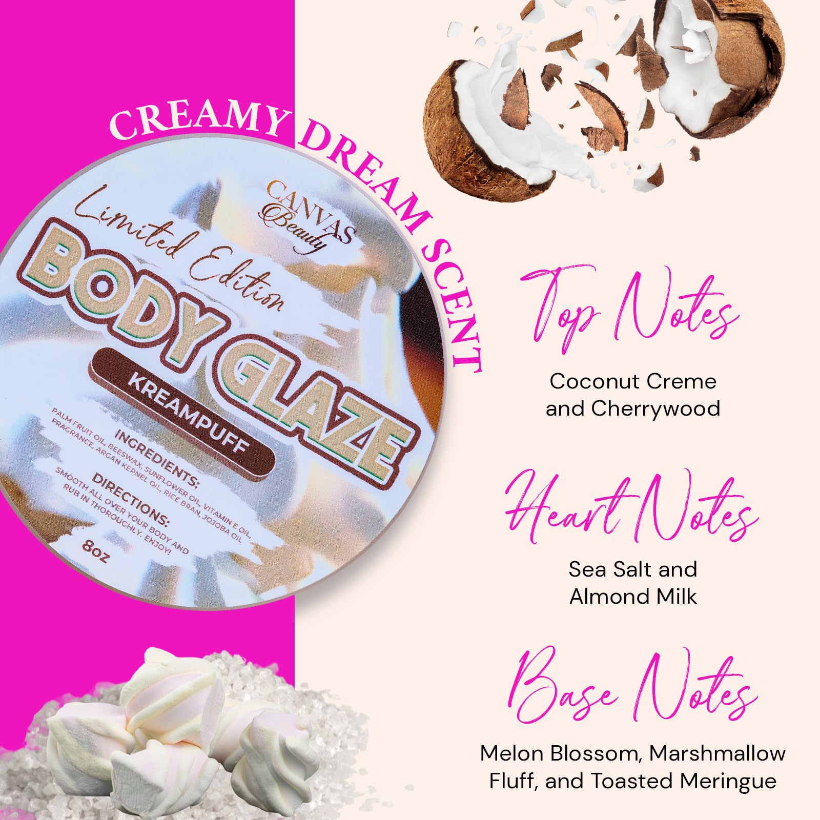 Canvas Beauty Kreampuff Body Glaze – Moisturizing Non-Greasy Body Butter for Soft, Glowy Skin