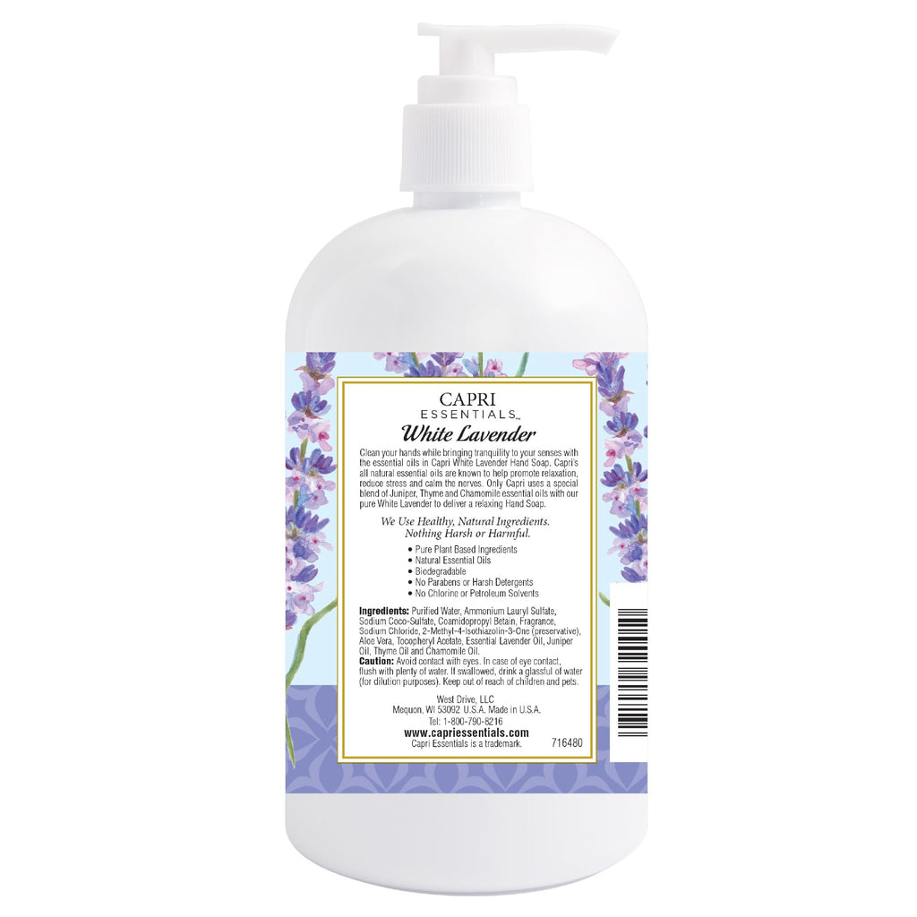 CAPRI ESSENTIALS Hand Soap Liquid – Natural Plant-Based Aromatic Hand Wash with White Lavender, 16 oz (3 Pack)