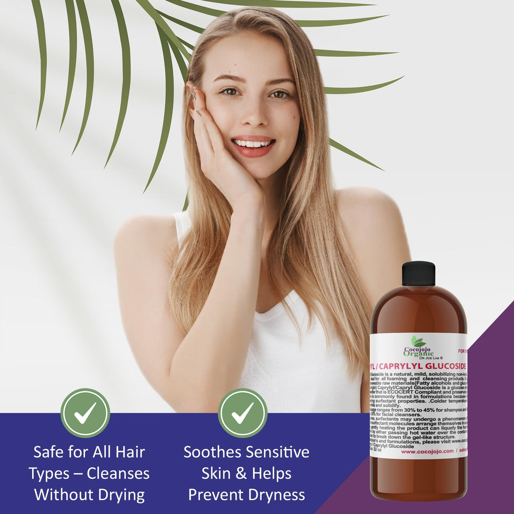 Dr Joe Lab Capryl Glucoside Liquid Surfactant – Plant-Derived Foaming Surfactant for DIY Skincare (32 oz) | COCOJOJO