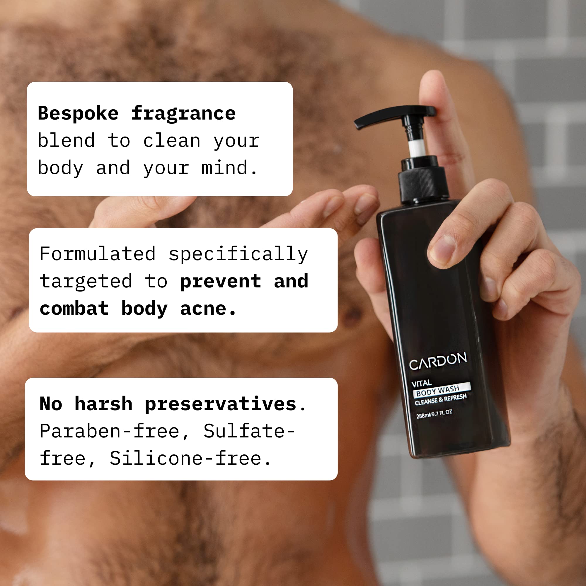 Cardon Acne Clearing Men's Body Wash – Korean Skincare with Green Tea, Sea Buckthorn & Cica