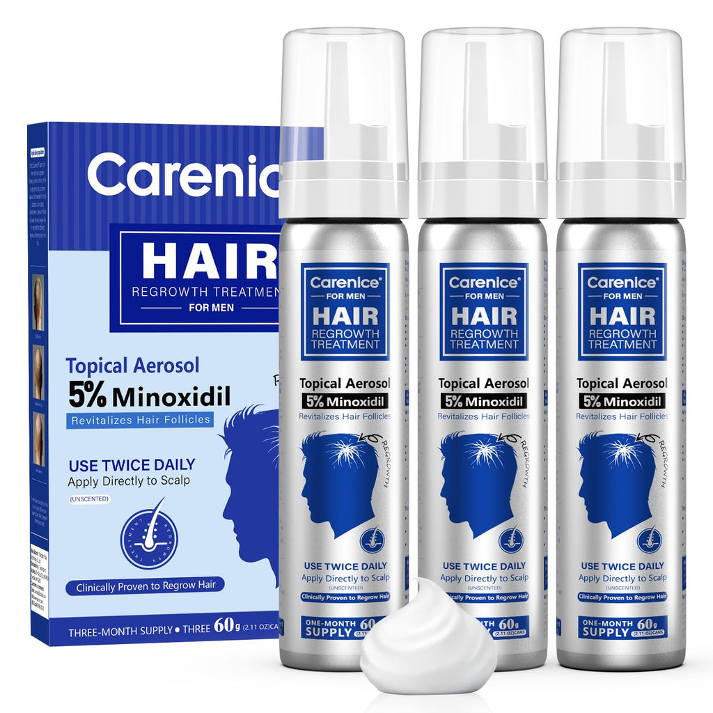 CARENICE 5% Minoxidil Foam for Men with Biotin – Unscented Hair & Beard Growth (6.33 oz)
