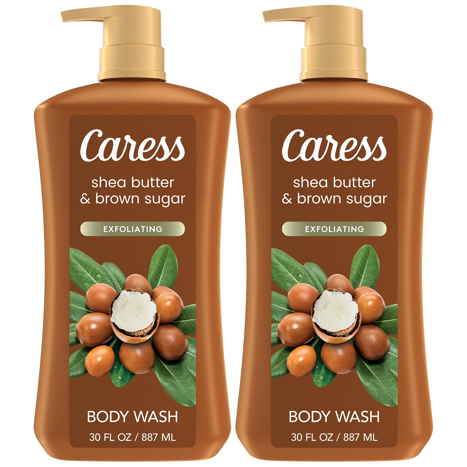 Caress Body Wash – Shea Butter & Brown Sugar 2-Pack (30 oz) | Moisturizing Exfoliating Shower Gel