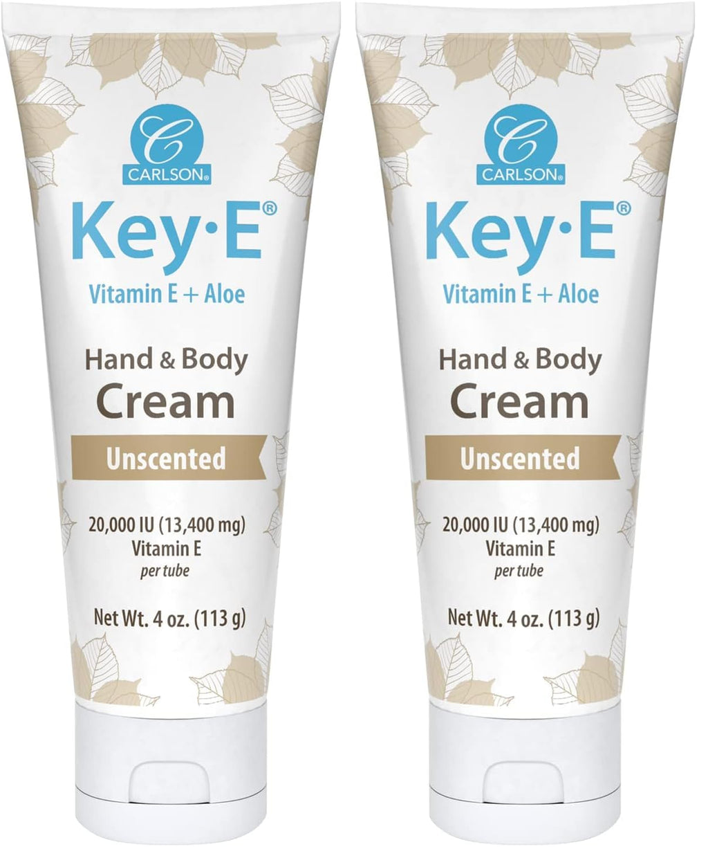 Carlson Key-E Hand & Body Cream – Vitamin E 20,000 IU & Organic Aloe, Fragrance-Free, 4 oz (Pack of 2)