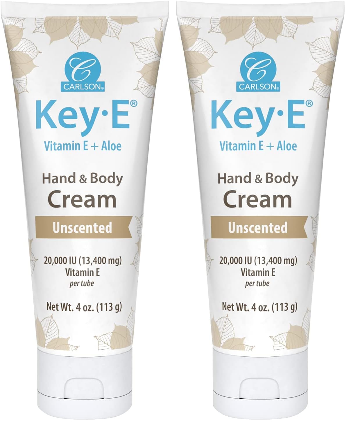 Carlson Key-E Hand & Body Cream – Vitamin E 20,000 IU & Organic Aloe, Fragrance-Free, 4 oz (Pack of 2)