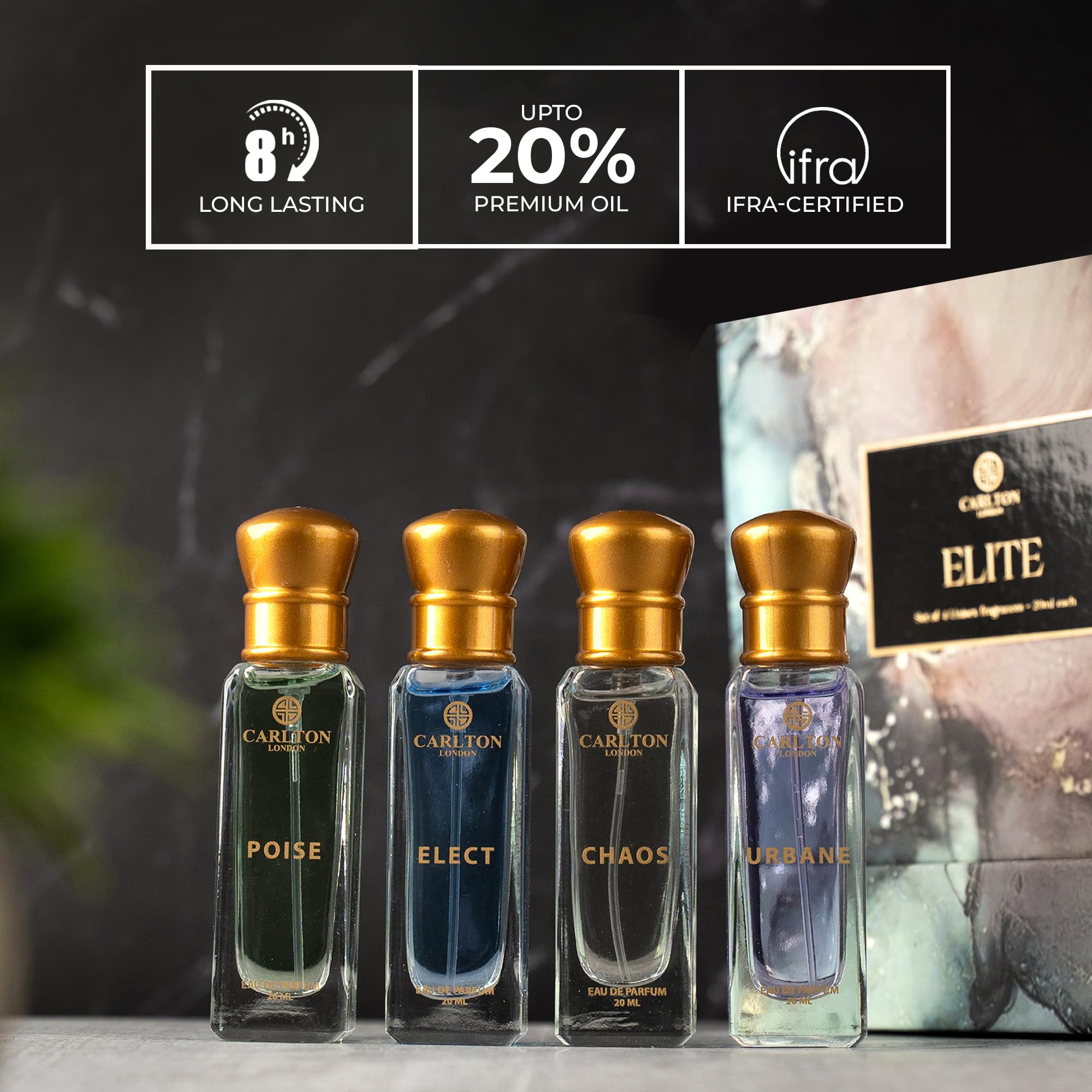 Carlton London Elite Perfume Gift Set – 4x20ml Unisex EDP, Travel-Size, Long-Lasting Fragrance Collection
