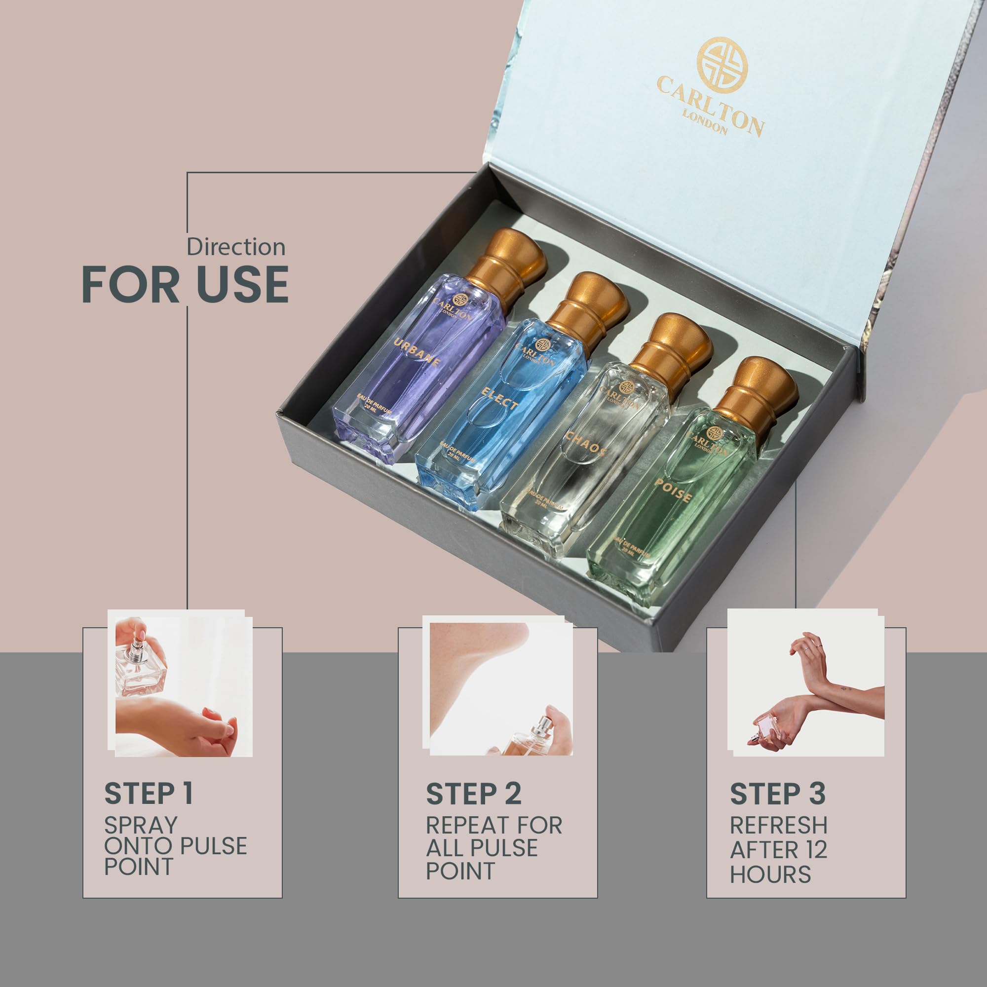 Carlton London Elite Perfume Gift Set – 4x20ml Unisex EDP, Travel-Size, Long-Lasting Fragrance Collection