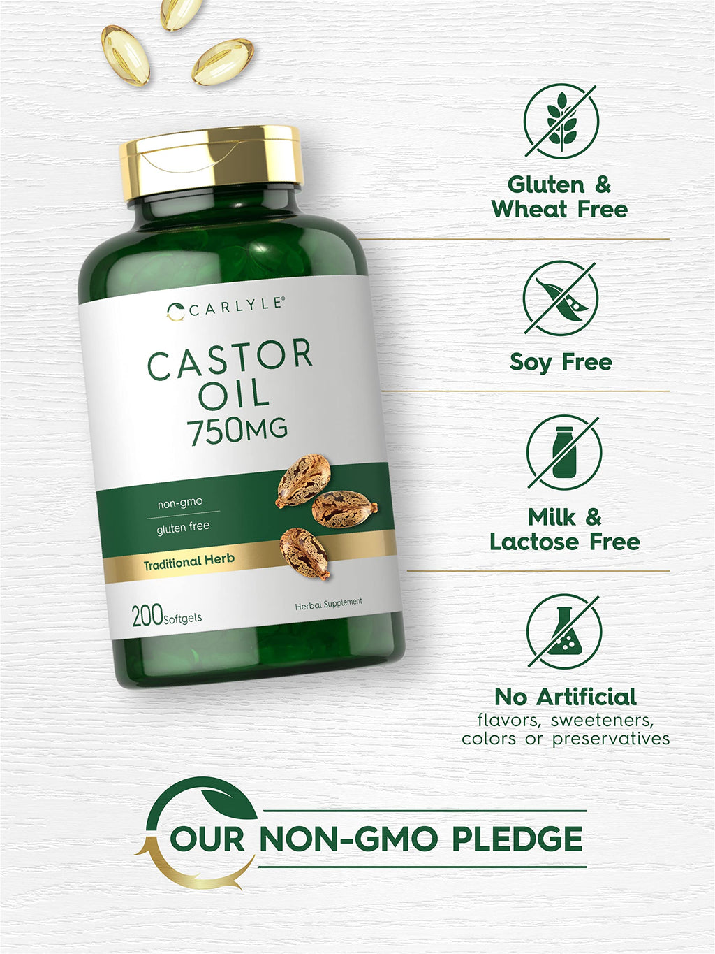 Carlyle Castor Oil 750mg | 200 Softgels | Gluten Free & Non-GMO | Traditional Herb