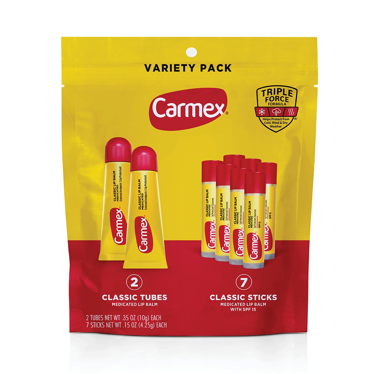 Carmex Classic Medicated Lip Balm Pack – 9-Count Variety (2 Tubes, 7 Sticks)