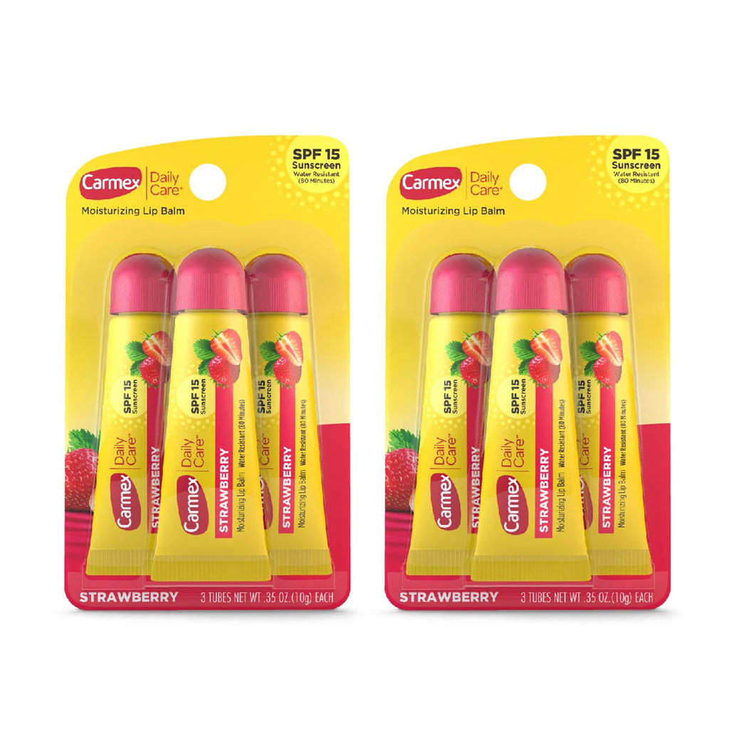 Carmex Daily Care SPF 15 Strawberry Lip Balm Tubes 0.35 oz Pack of 2 (6 Tubes)