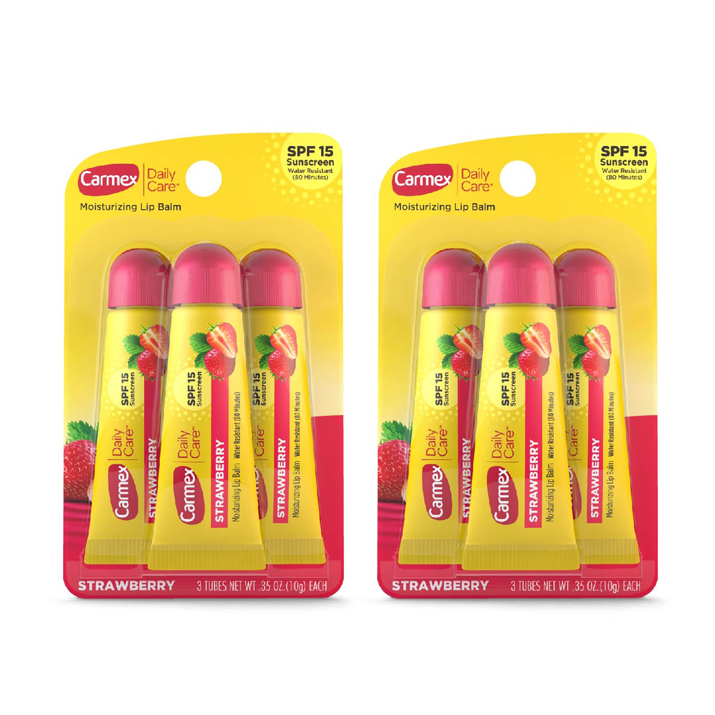 Carmex Daily Care SPF 15 Strawberry Lip Balm Tubes 0.35 oz Pack of 2 (6 Tubes)