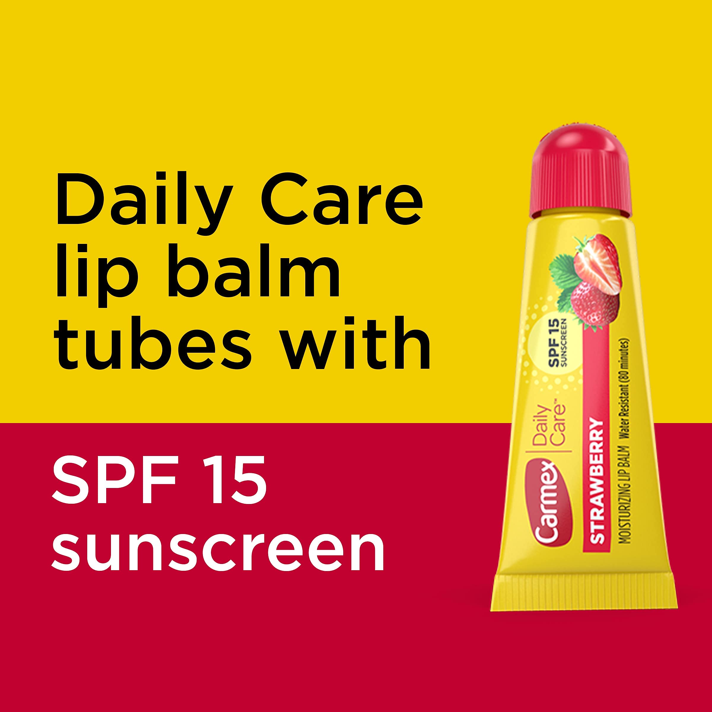 Carmex Daily Care SPF 15 Strawberry Lip Balm Tubes 0.35 oz Pack of 2 (6 Tubes)