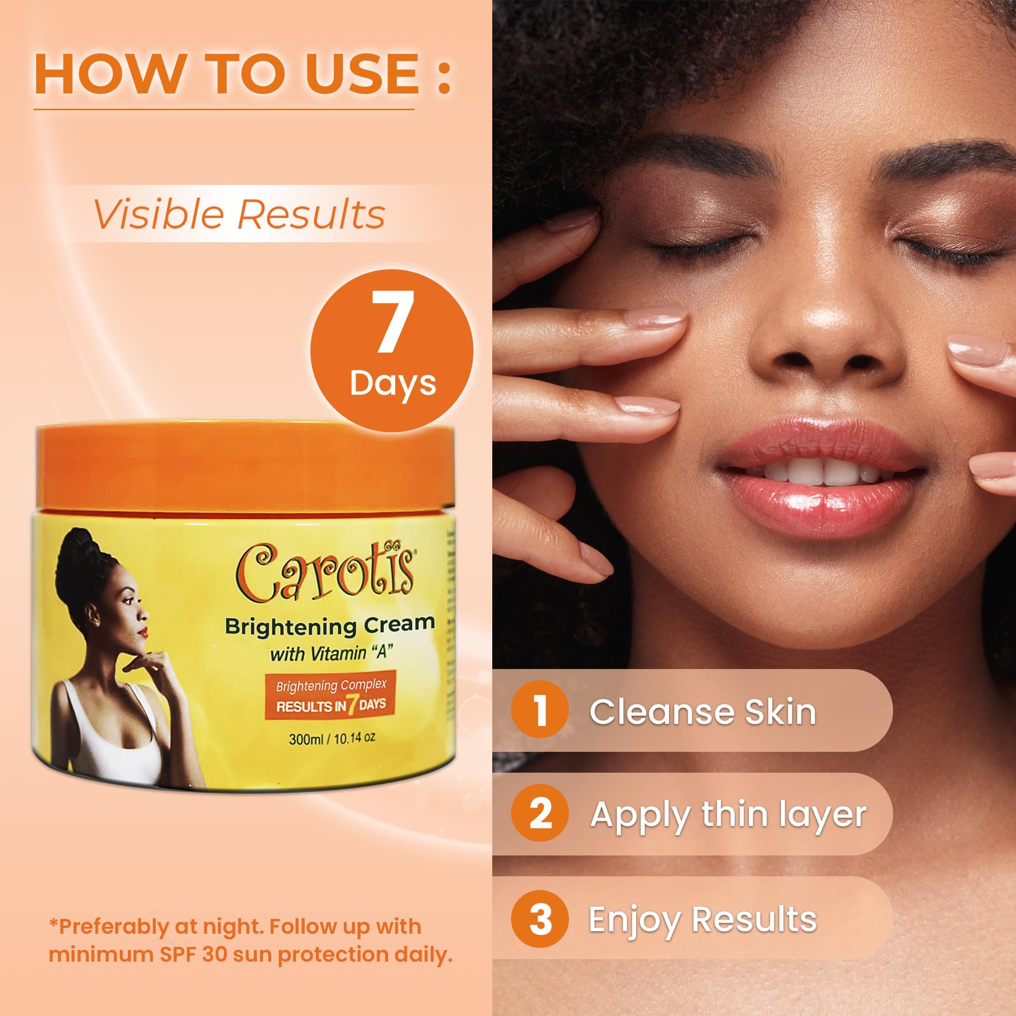 CAROTÏS Skin Brightening Cream – 2-Pack, 300ml Each, 7-Day Night Cream with Vitamin A