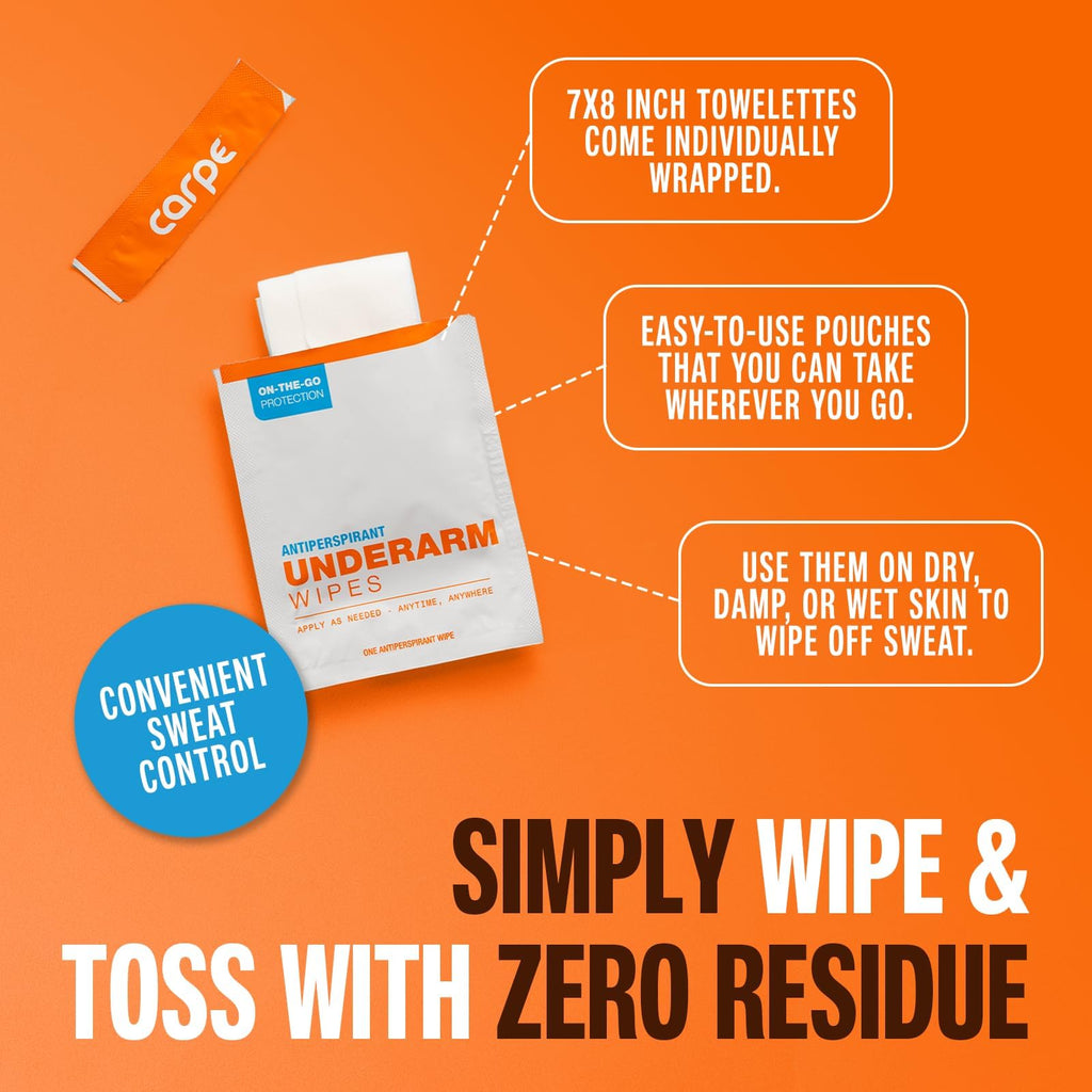 Carpe On-The-Go Antiperspirant Underarm Wipes – Pack of 2 Boxes | Sweat Relief On The Move
