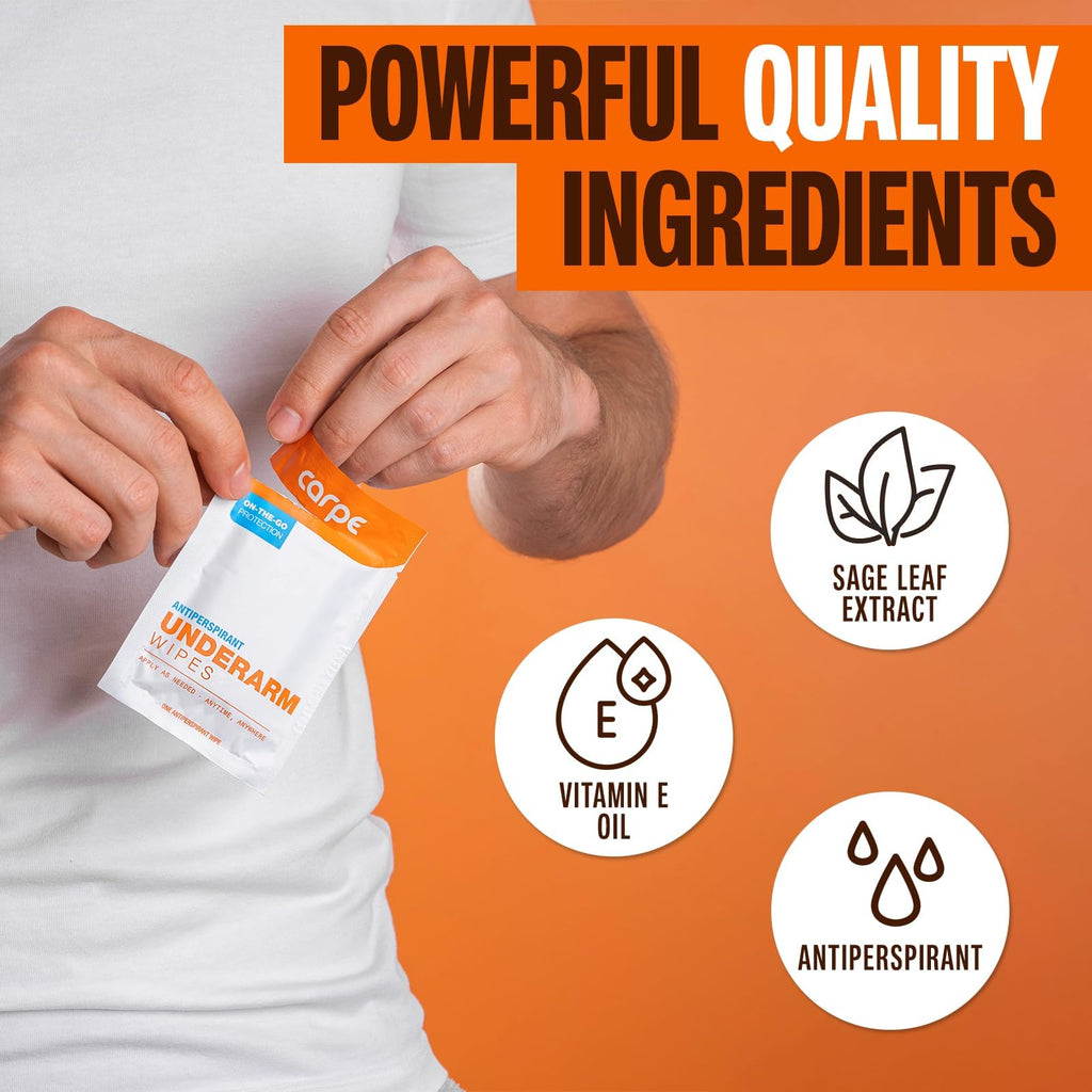 Carpe On-The-Go Antiperspirant Underarm Wipes – Pack of 2 Boxes | Sweat Relief On The Move