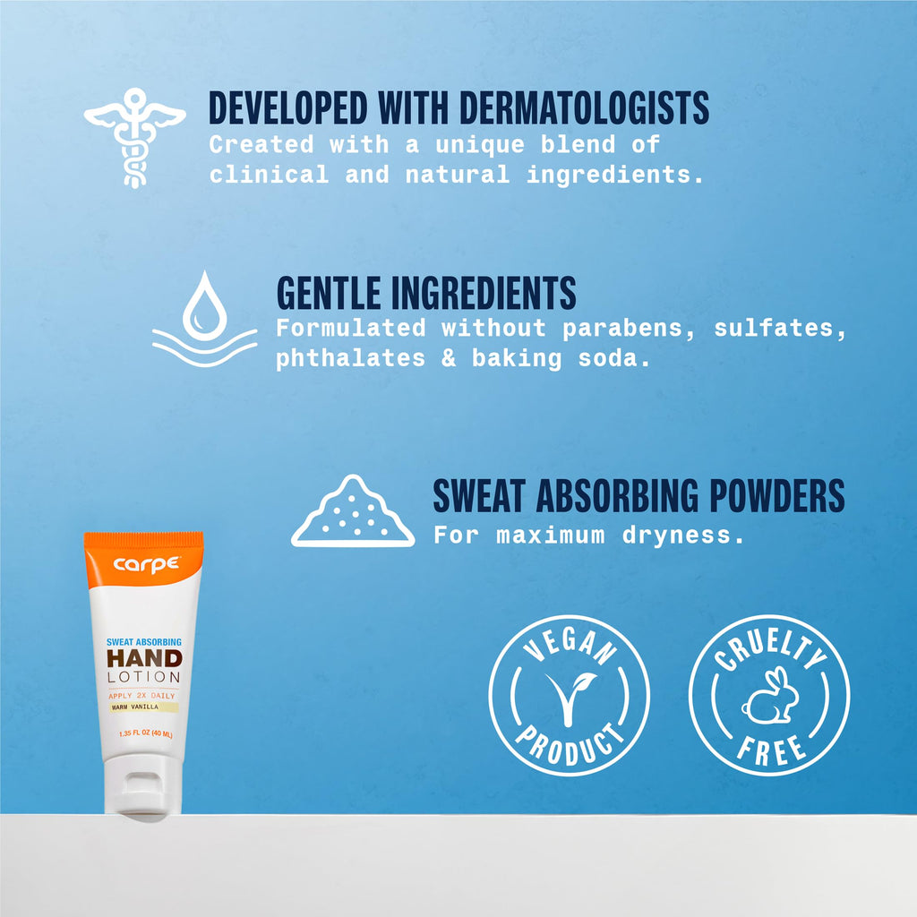 Carpe Sweat Absorbing Hand Lotion (2-Pack) – Dermatologist-Recommended, Non-Greasy & Quick-Drying