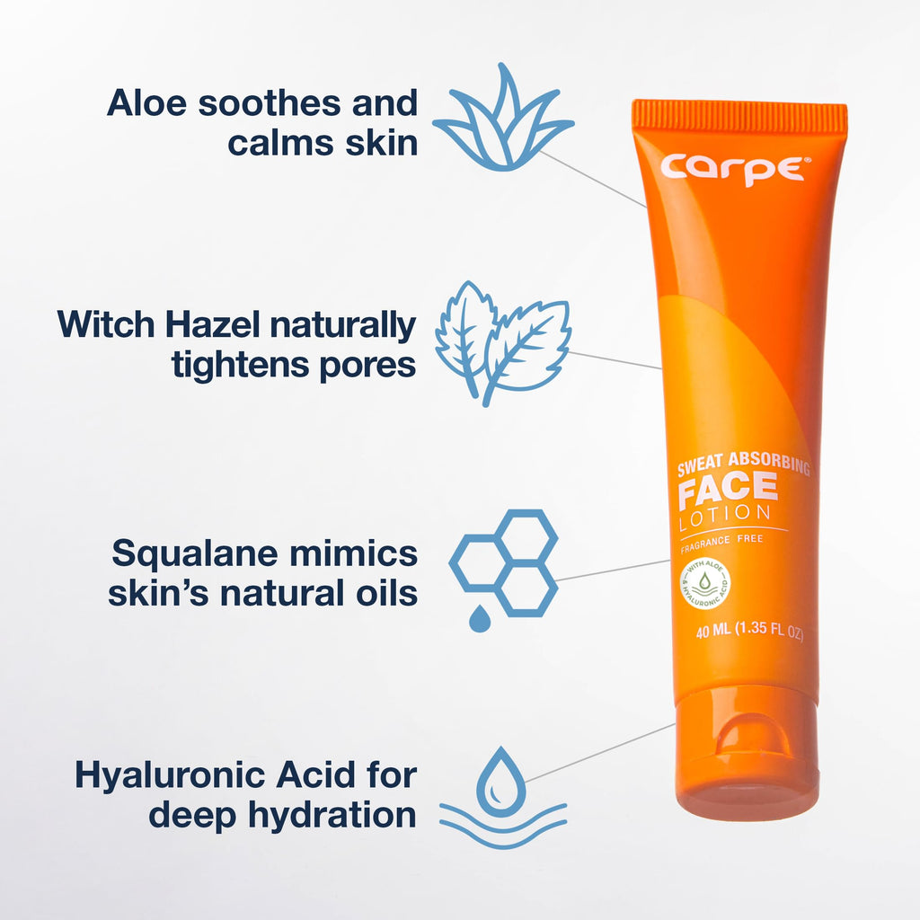 Carpe Sweat Absorbing Face Lotion — Matte Finish for Oily Skin, Hyaluronic Acid & Squalane, Fragrance Free, 1.35 oz