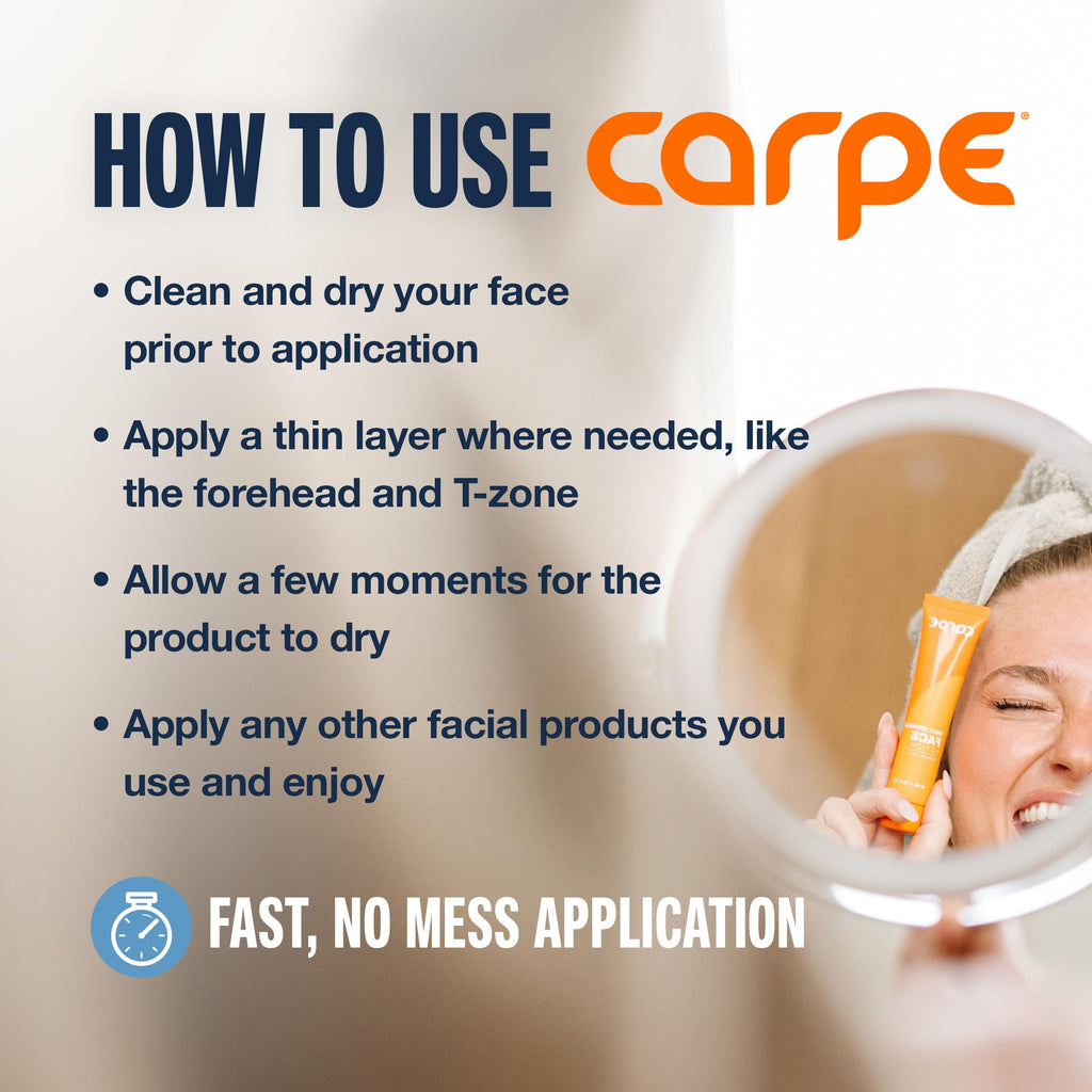 Carpe Sweat Absorbing Face Lotion — Matte Finish for Oily Skin, Hyaluronic Acid & Squalane, Fragrance Free, 1.35 oz