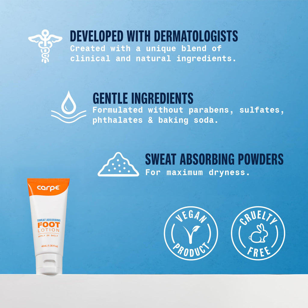 Carpe Sweat Absorbing Foot Lotion – Dermatologist-Recommended, Pack of Two