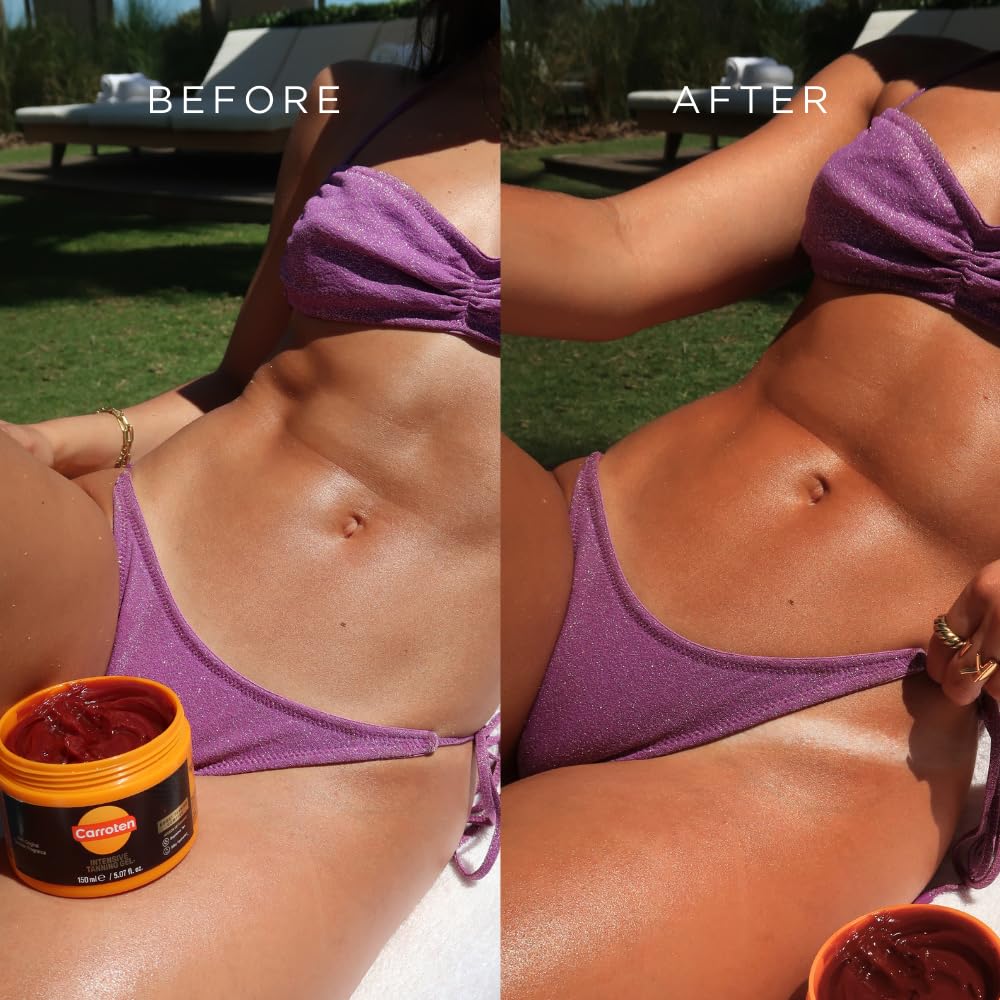 Carroten Intensive Tanning Gel — Browning Tan Accelerator, Non-Greasy & Water-Resistant (Pack of 2, 5 Fl Oz Each)