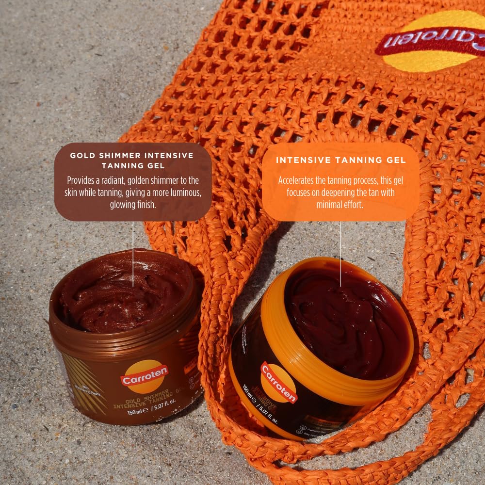 Carroten Intensive Tanning Gel — Browning Tan Accelerator, Non-Greasy & Water-Resistant (Pack of 2, 5 Fl Oz Each)