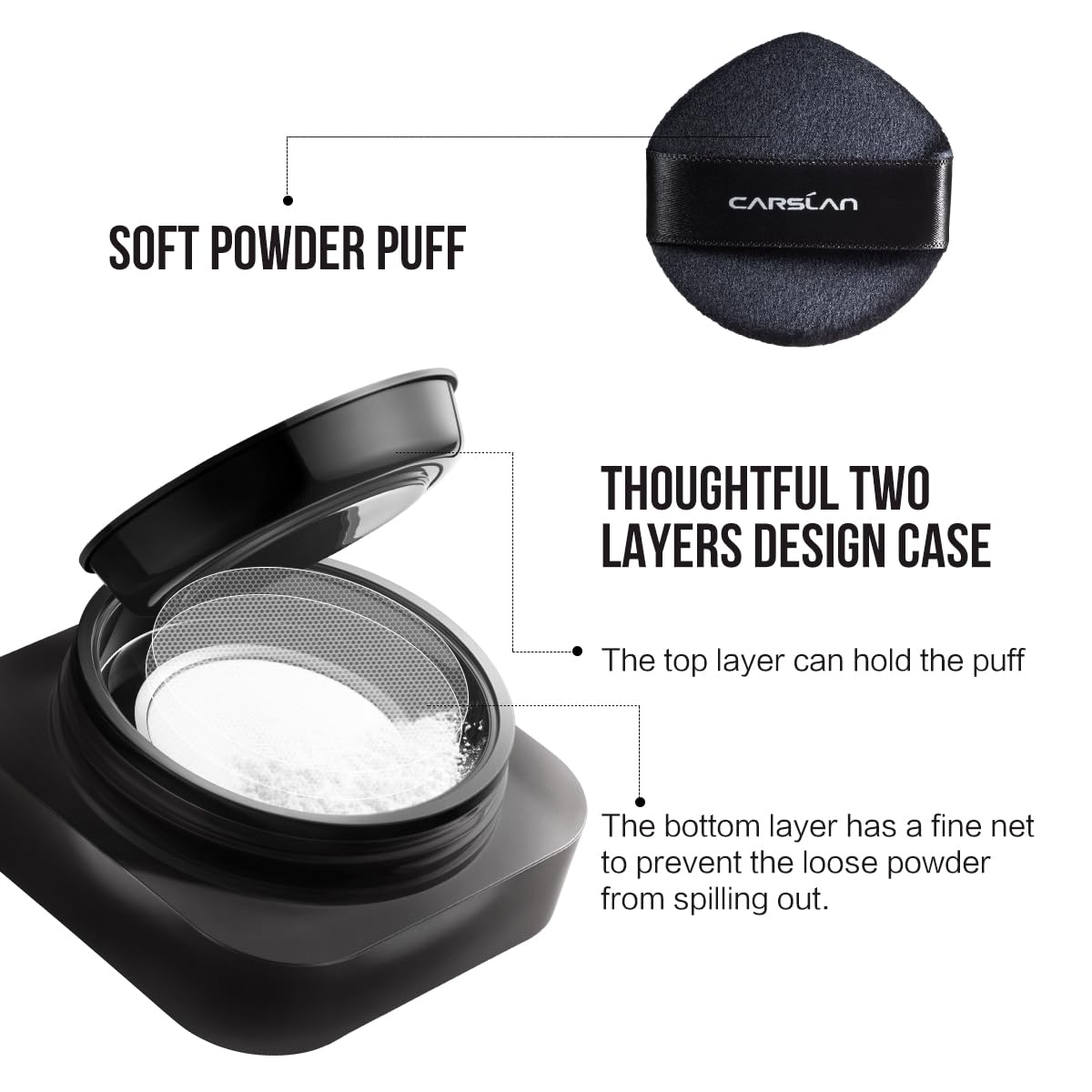 CARSLAN 1.0 Soft Focus Loose Setting Powder – Waterproof, Oil Control, Talc-Free (01 Blue Purple)