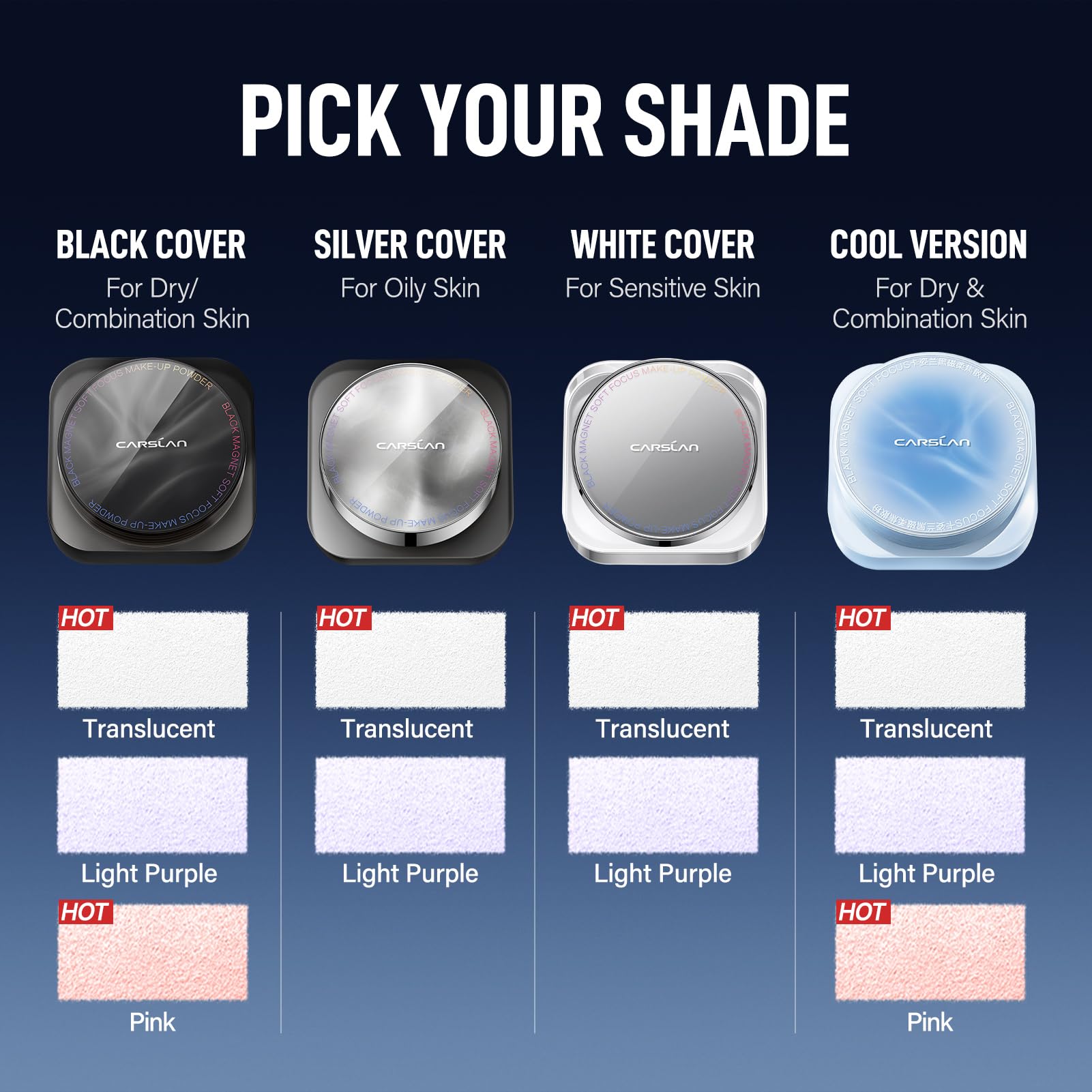 CARSLAN 2.0 Black Magnet Soft Focus Setting Powder | 24H Oil Control, Waterproof, Talc-Free