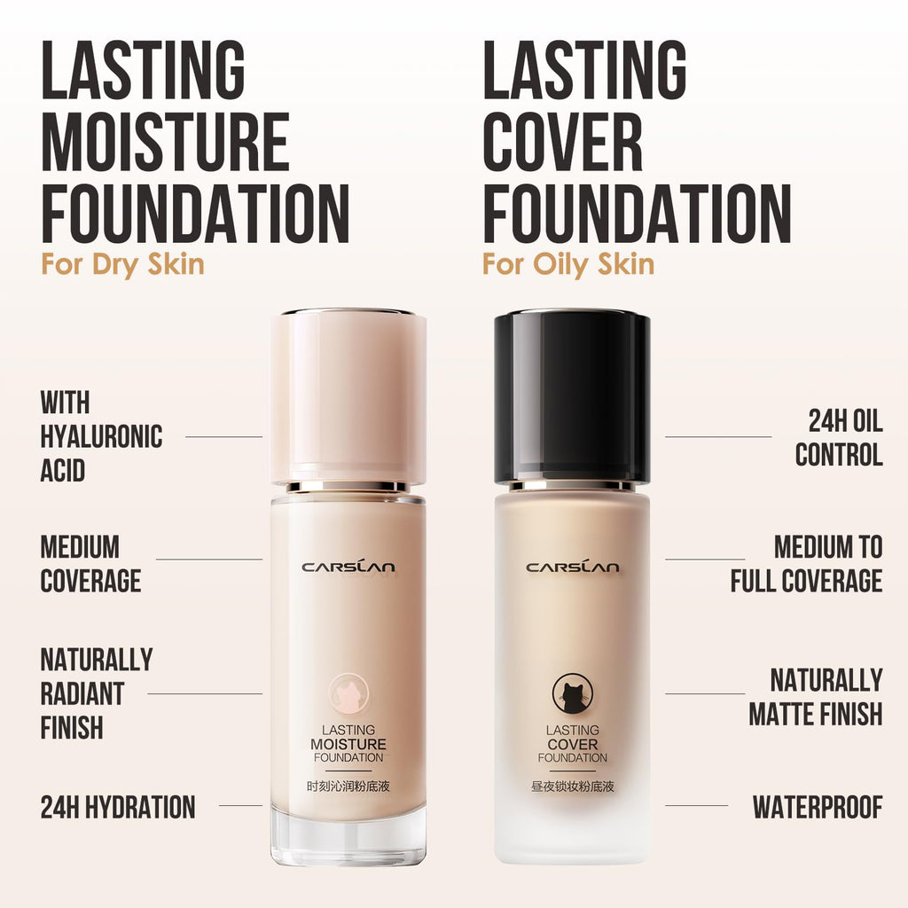 CARSLAN Lasting Cover Foundation M02 – 24H Full Coverage Matte, Oil-Free, Waterproof